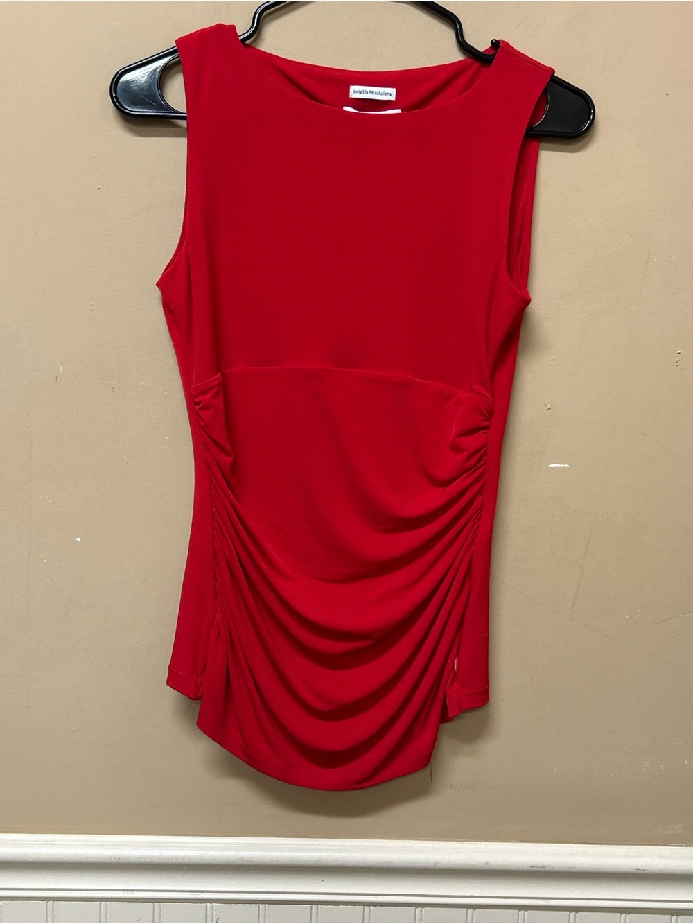 Calvin Klein Sleeveless Blouse Invisible Fit Solutions Ruched Sides Red Sz XS